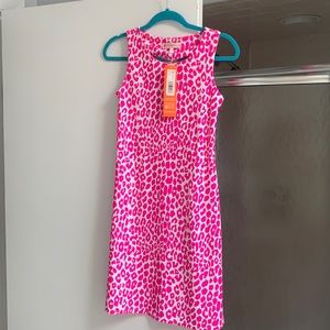 Jude Connally "Beth" Cheetah Sleeveless Sheath A-Line Dress in Hot Pink NWT